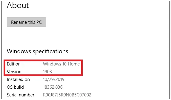 PC windows version Information